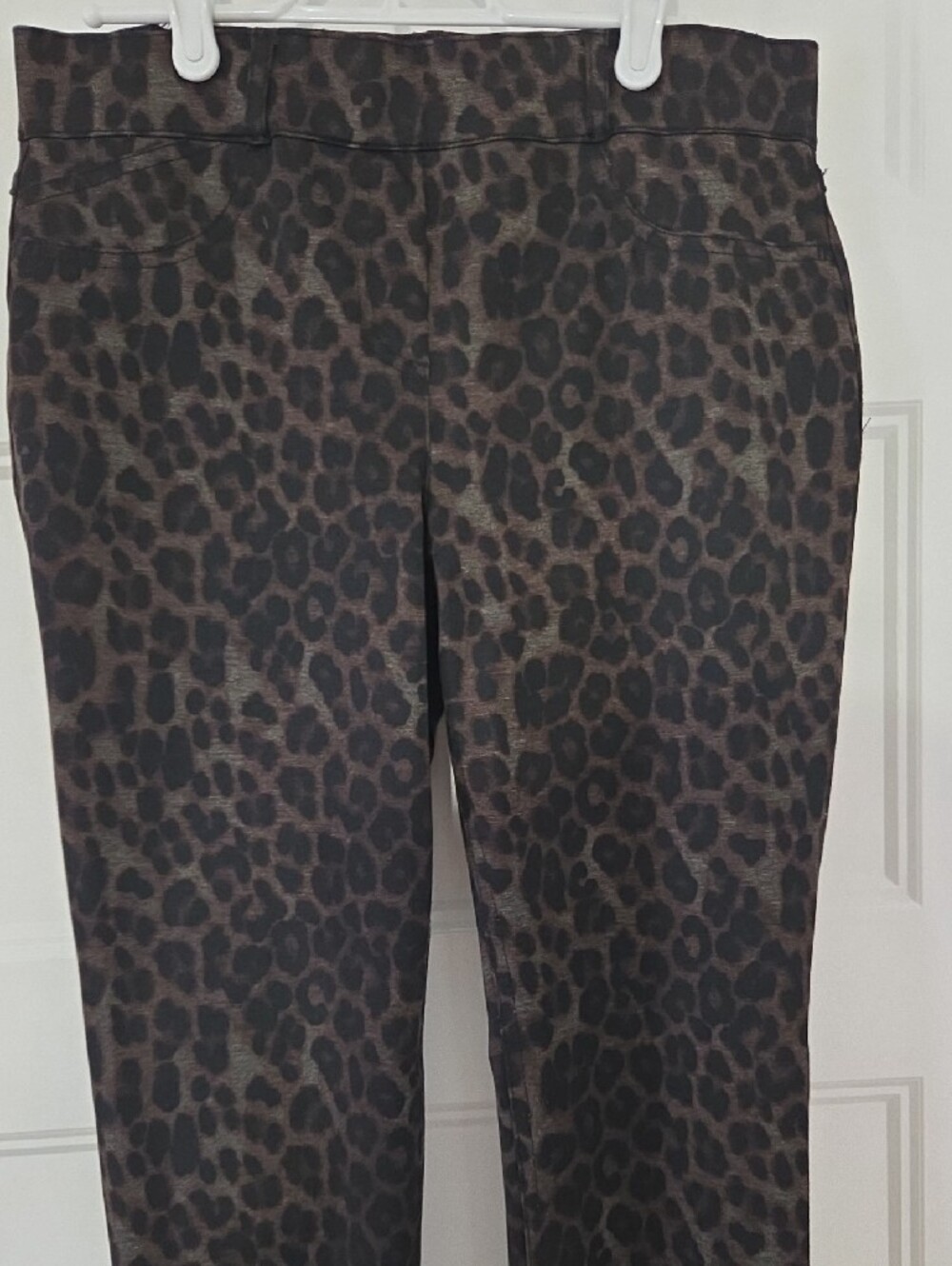 Leopard Print Stretch Pull-On Pants - Brown